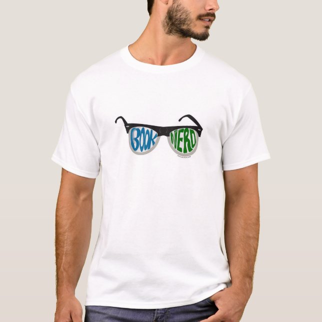 Book Nerd Glasses Fun Reader Cartoon Design T-Shirt (Front)