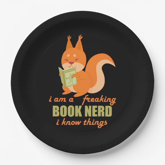 Book Nerd Squirrel Paper Plate (Front)