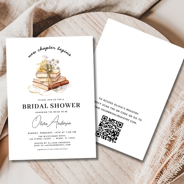 Book New Chapter Begins QR Code Bridal Shower Invitation (Creator Uploaded)