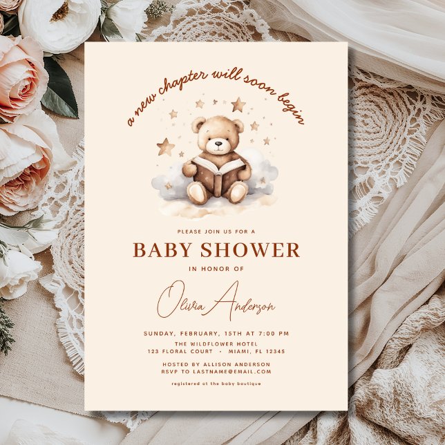 Book New Chapter Begins Teddy Bear Boy Baby Shower Invitation (Creator Uploaded)