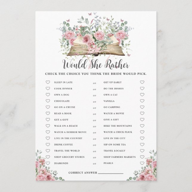 Book New Chapter Would She Rather Bridal Game Card (Front)