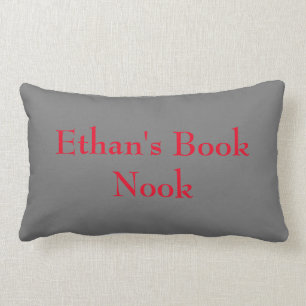 Book nook cushion, grey & red, customizable lumbar pillow