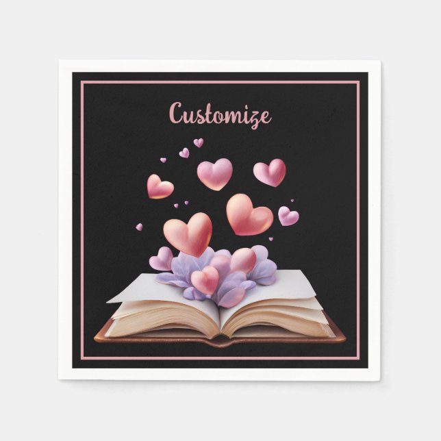 Book Of Hearts Black Napkin (Front)