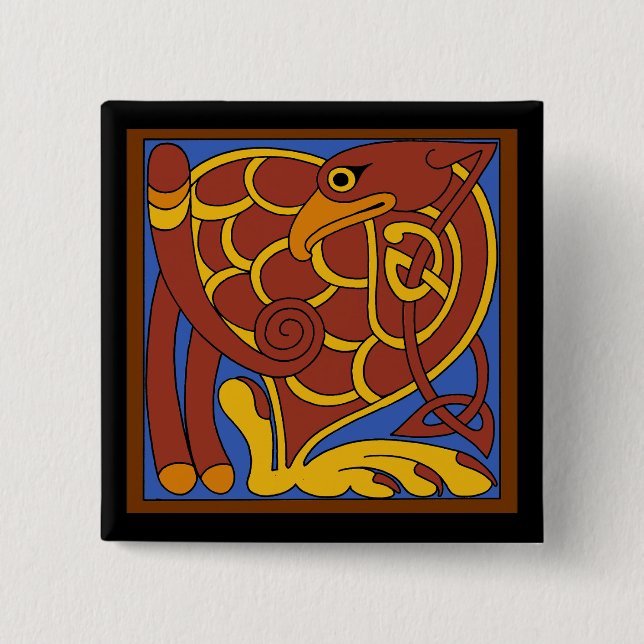 Book Of Kells Celtic Knot Medieval Bird 2 Inch Square Button (Front)