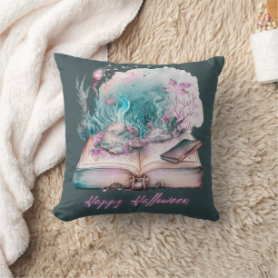 Book of Shadows Beautiful Green Halloween Throw Pillow