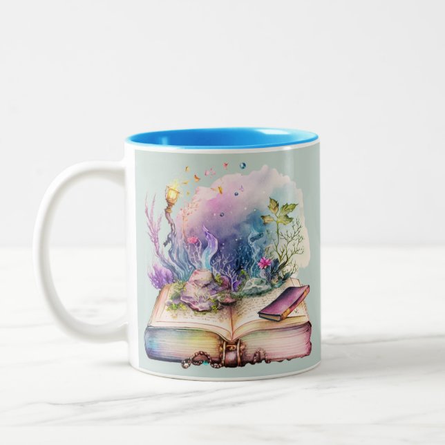 Book of Shadows Mystical Pagan Wiccan Halloween Two-Tone Coffee Mug (Left)