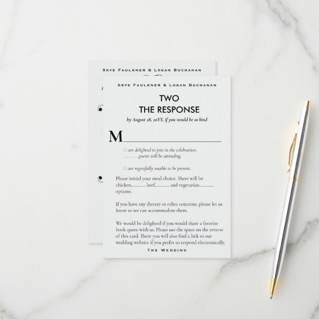 Book Page Literary Wedding RSVP Response Card (Front/Back In Situ)