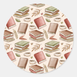 Book pattern classic round sticker