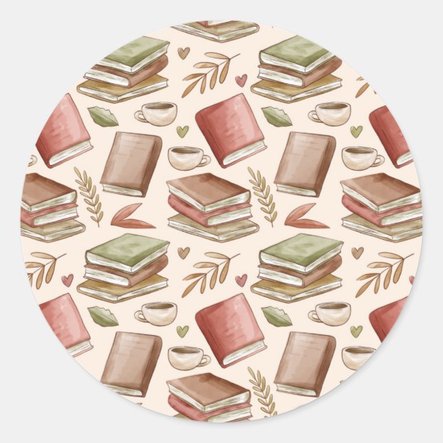 Book pattern classic round sticker (Front)