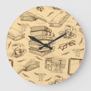 Book pattern large clock