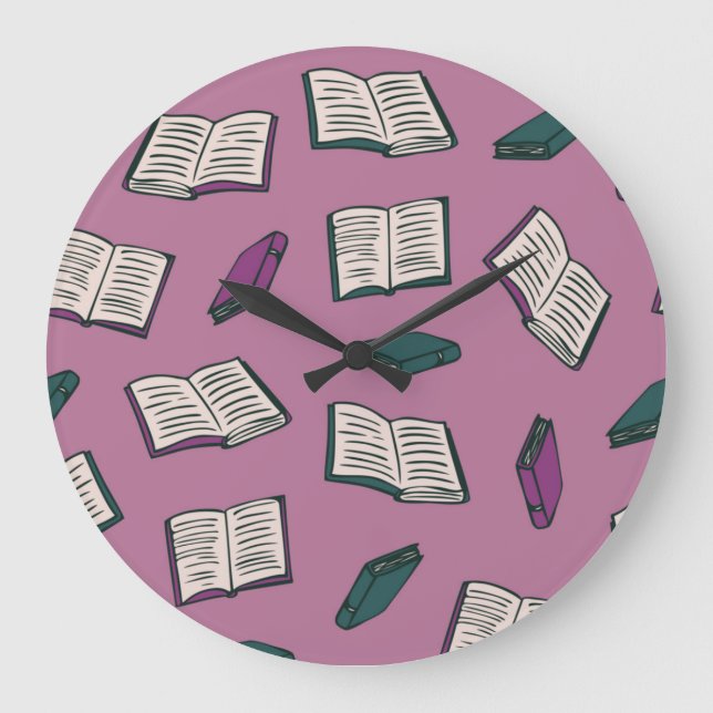 Book pattern large clock (Front)