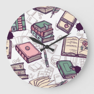 Book pattern large clock