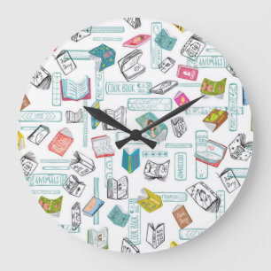 Book pattern large clock
