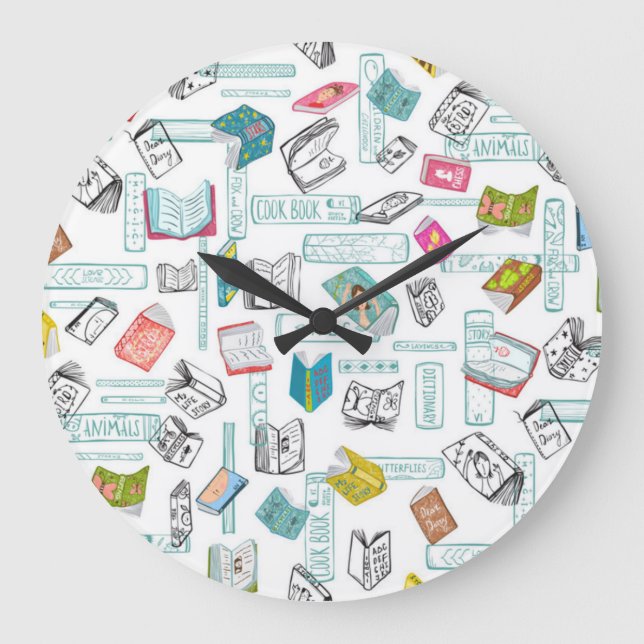 Book pattern large clock (Front)