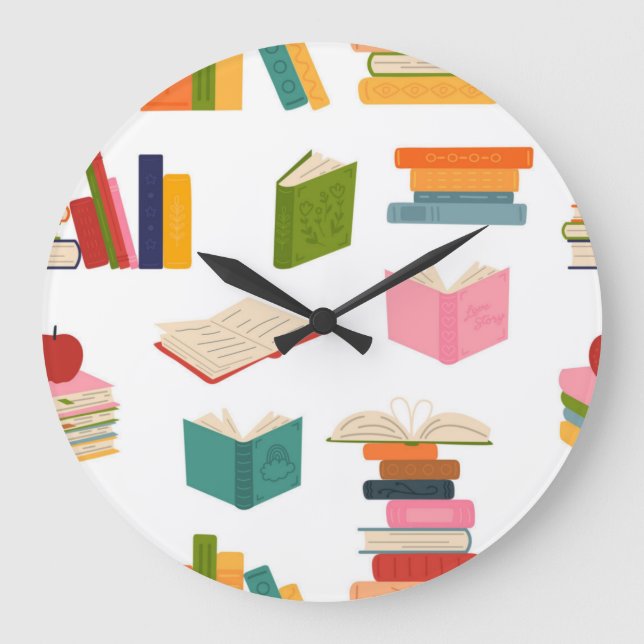 Book pattern large clock (Front)