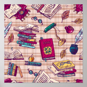 Book pattern poster