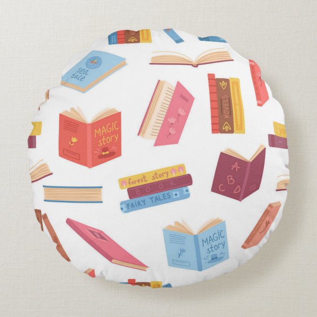 Book pattern round pillow (Front)