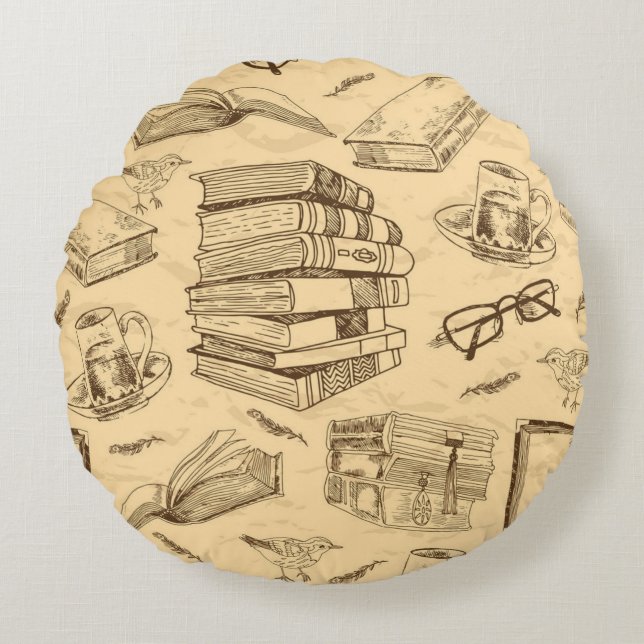 Book pattern round pillow (Front)