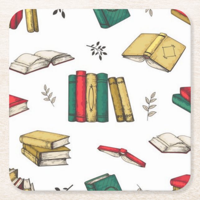 Book pattern square paper coaster (Front)