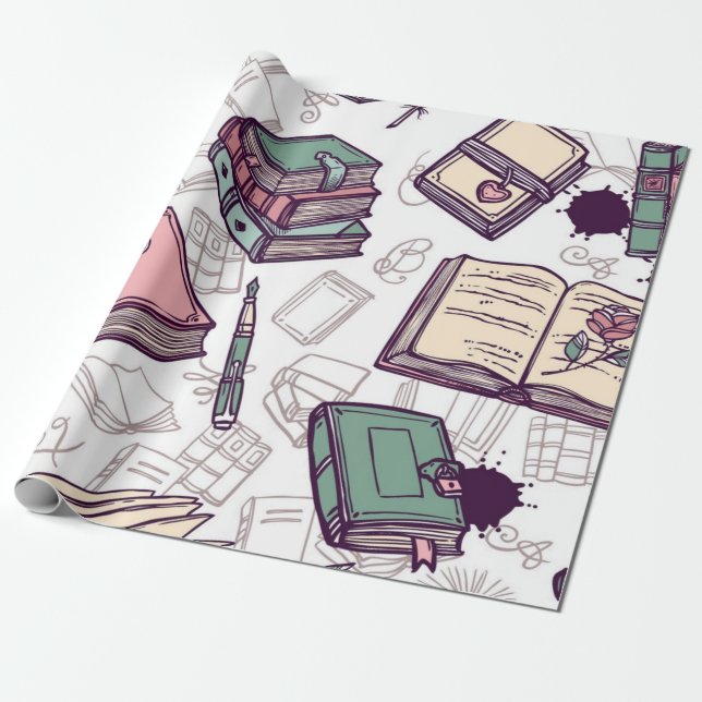 Book pattern wrapping paper (Unrolled)
