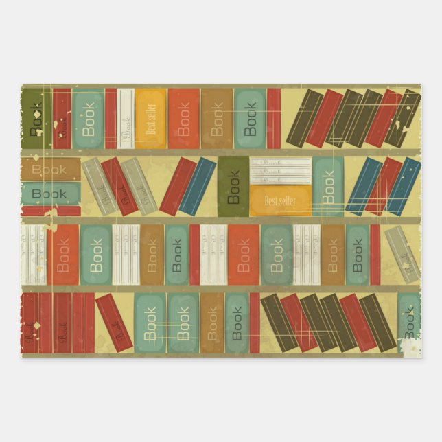 Book pattern wrapping paper sheet (Front)