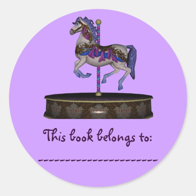 Book Plate Sticker (Purple Carousel Horse) (Front)