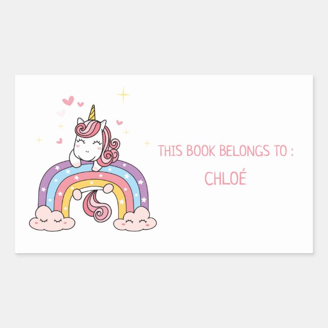 BOOK PLATE : UNICORN + RAINBOW STICKER (Front)