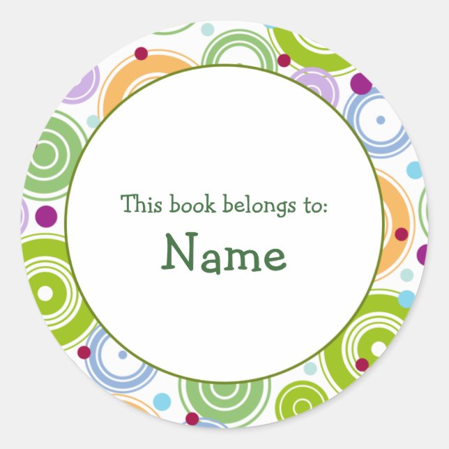 Book plate with retro design - customizable classic round sticker (Front)