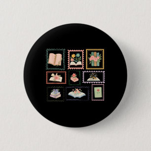 Book Postage Stamp Bookish Stamp Reading Lover 2 Inch Round Button