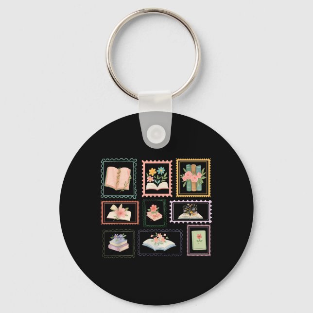Book Postage Stamp Bookish Stamp Reading Lover Keychain (Front)