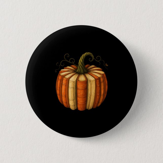 Book Pumpkin Fall Halloween Teacher Librarians Boo 2 Inch Round Button (Front)