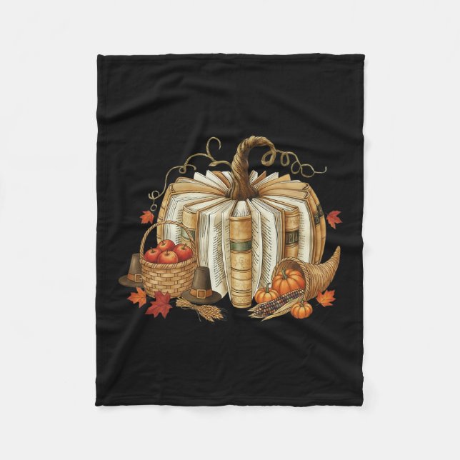 Book Pumpkin Fall Reading Thanksgiving Teacher Lib Fleece Blanket (Front)