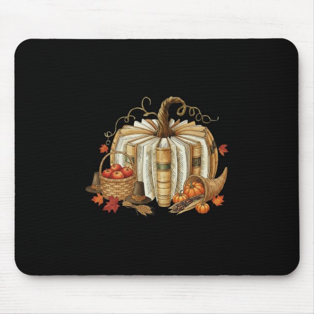 Book Pumpkin Fall Reading Thanksgiving Teacher Lib Mouse Pad (Front)