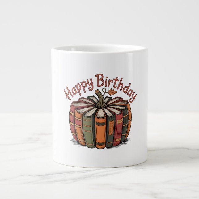 Book Pumpkin Happy Birthday Large Coffee Mug (Front)