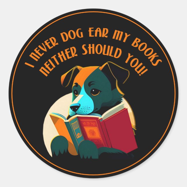 Book Puppy Dog Ear Humour Classic Round Sticker (Front)