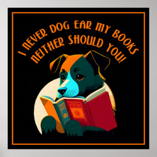 Book Puppy Dog Ear Humour Poster