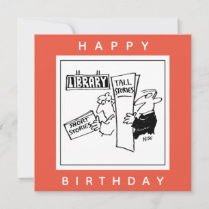 Book Readers at a Library Cartoon. Book Lover Card