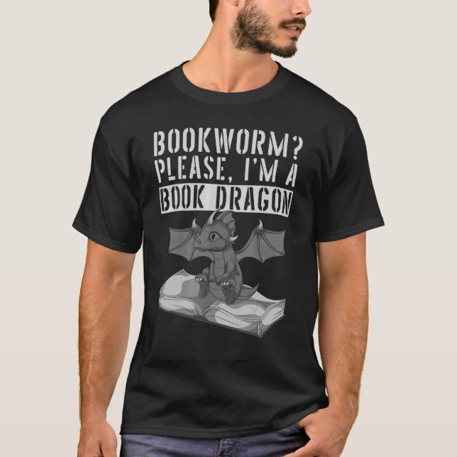 Book Reading Bookworm Fantasy Creature  Book Drago T-Shirt (Front)