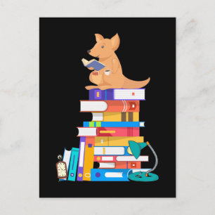 Book Reading Kangaroo Tea Coffee Kawaii Bookworm Postcard