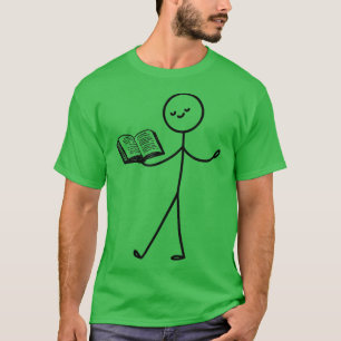 Book Reading Man Book Lover Funny Stick Figure Boo T-Shirt