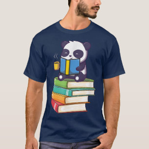 Book reading Panda with coffe T-Shirt