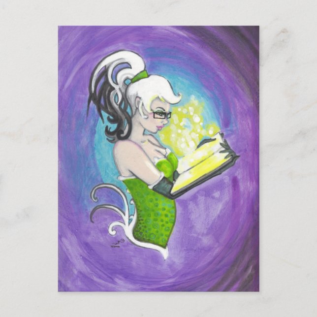 Book Reading Pin Up Girl Fantasy Art Postcard (Front)