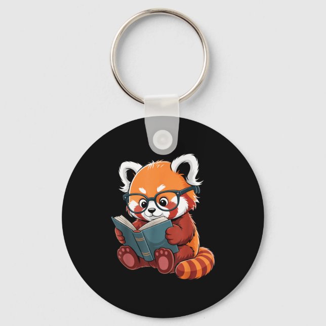 Book reading red panda reader animal cute red keychain (Front)
