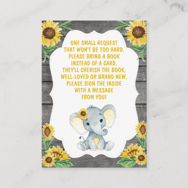 Book Request Card Girl Elephant Shower yellow (Front)