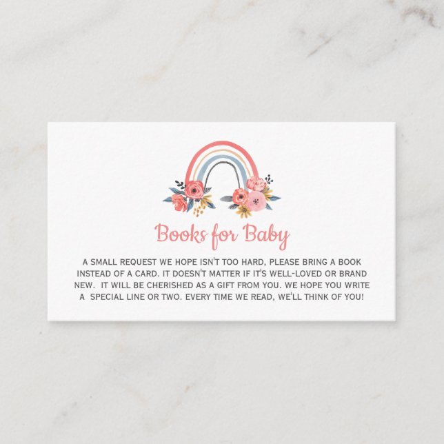 Book Request for Baby Shower Floral Rainbow Enclosure Card (Front)