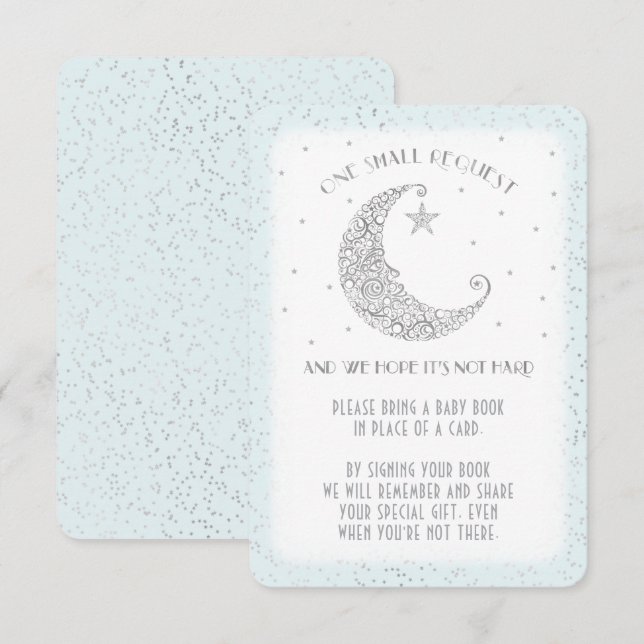 Book Request Moon Star Baby Shower Silver Blue Invitation (Front/Back)