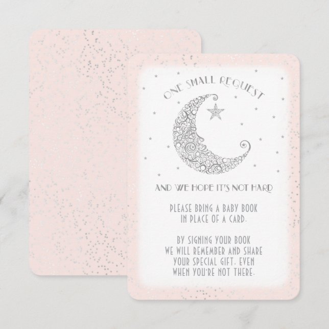 Book Request Moon Star Baby Shower Silver Pink Invitation (Front/Back)
