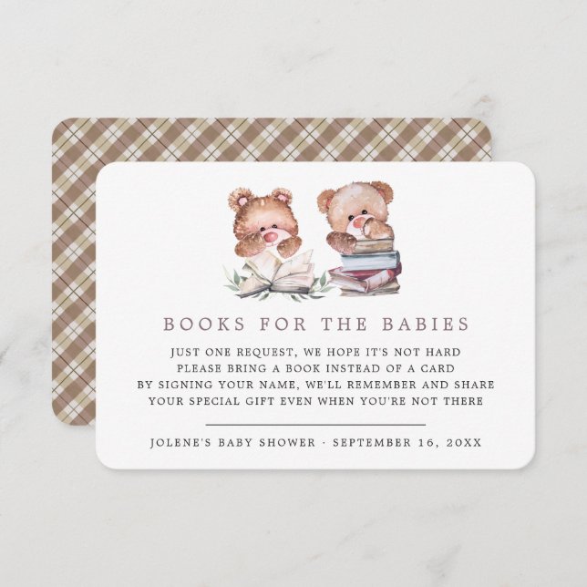 Book Request | Teddy Bear Twins Baby Shower Enclosure Card (Front/Back)