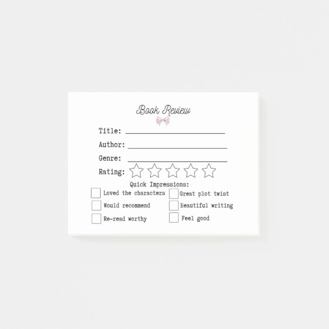 Book Review Coquette Style Post-it Notes (Front)