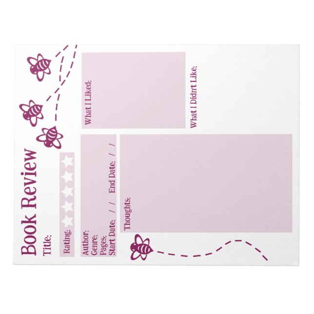 Book Review Reading Bee Notepad (Front)